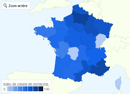 Volume de recherche du mot clé extension de cheveux par région